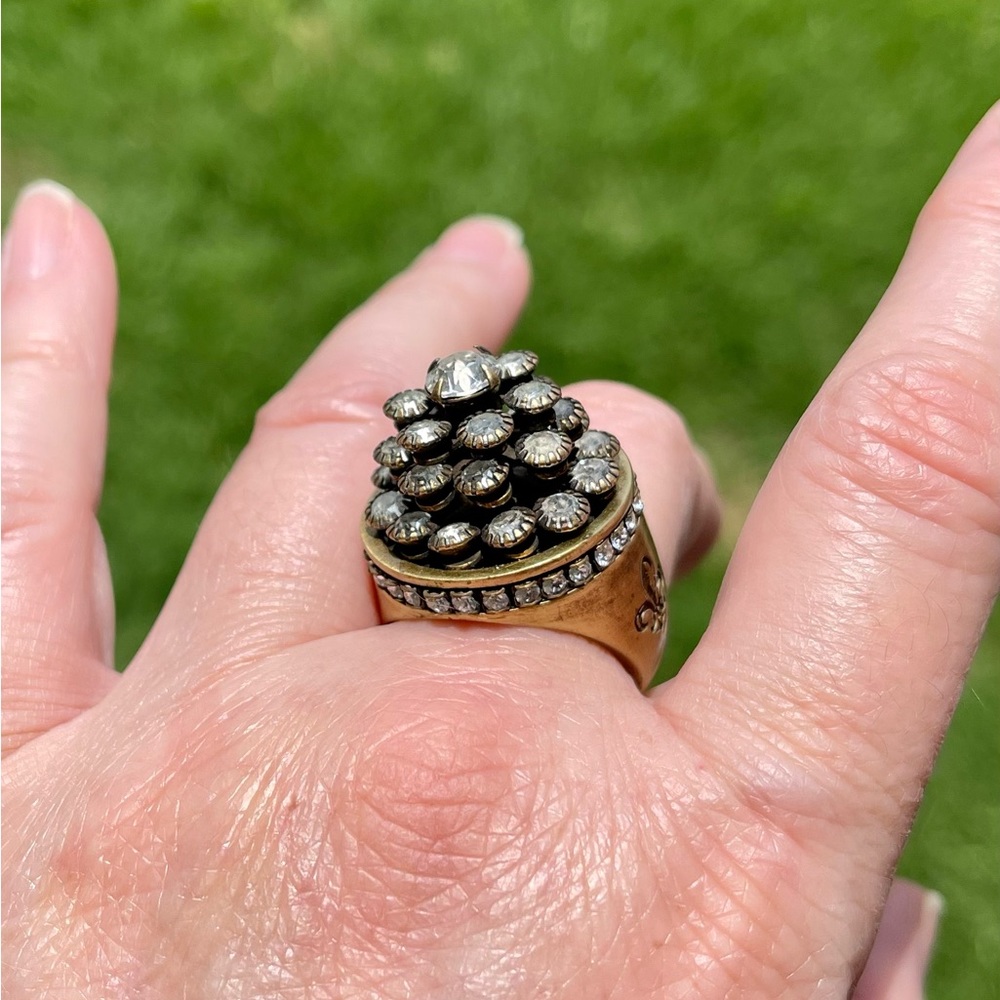 FRENCH KANDE Crystal Signet Ring with Crystal Dome Adjustable